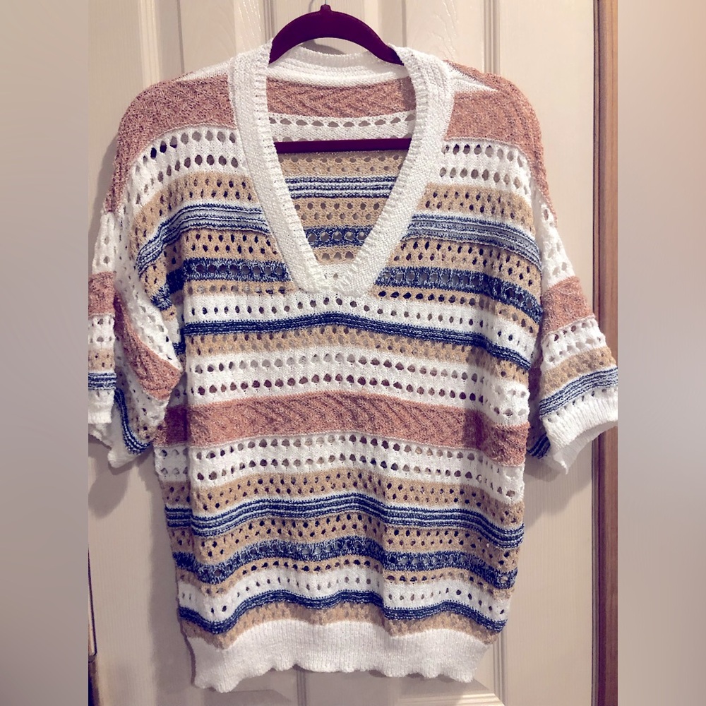 Open weave striped fall sweater